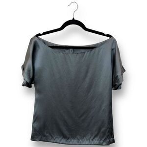 NWOT Affliction Black Premium Women Silk Short Sleeve Blouse Gray Sz 0/XS Casual
